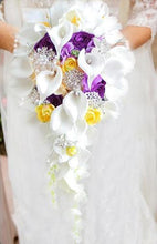 Load image into Gallery viewer, Cala Lily Waterfall Silk Wedding Bouquet Bride with Bridal Jewelry