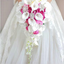 Load image into Gallery viewer, Cala Lily Waterfall Silk Wedding Bouquet Bride with Bridal Jewelry