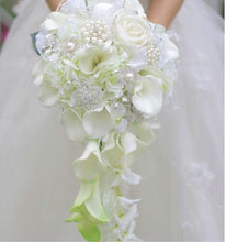 Load image into Gallery viewer, Cala Lily Waterfall Silk Wedding Bouquet Bride with Bridal Jewelry