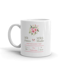Load image into Gallery viewer, White Glossy Personalized Coffee Wedding Mug with Pink Floral Design