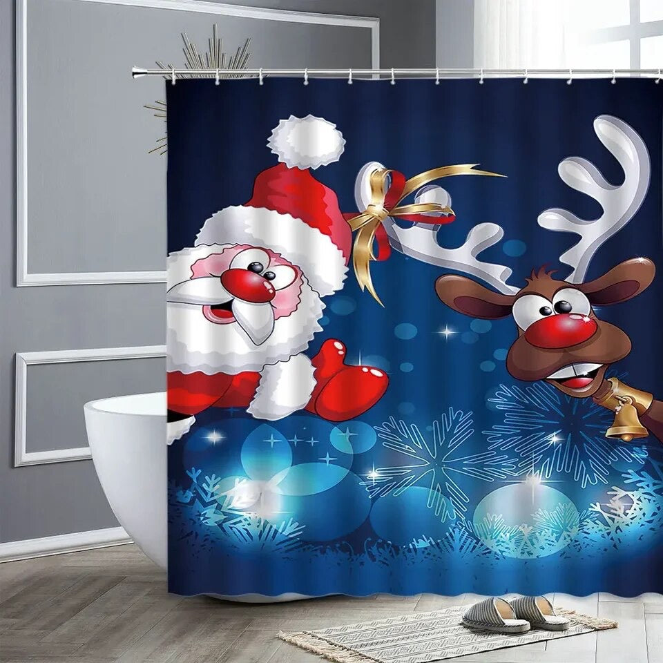 Holiday - Christmas Shower Curtain - Santa-Moose- Snowman