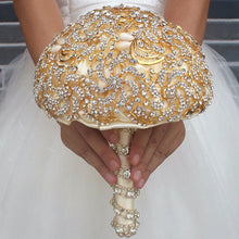 Load image into Gallery viewer, Super Luxurious Crystal Brooch Adorned Silk Ribbon Bouquet
