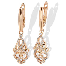 Load image into Gallery viewer, Crystal Flower Dangle Gold Tone Fashion Earrings
