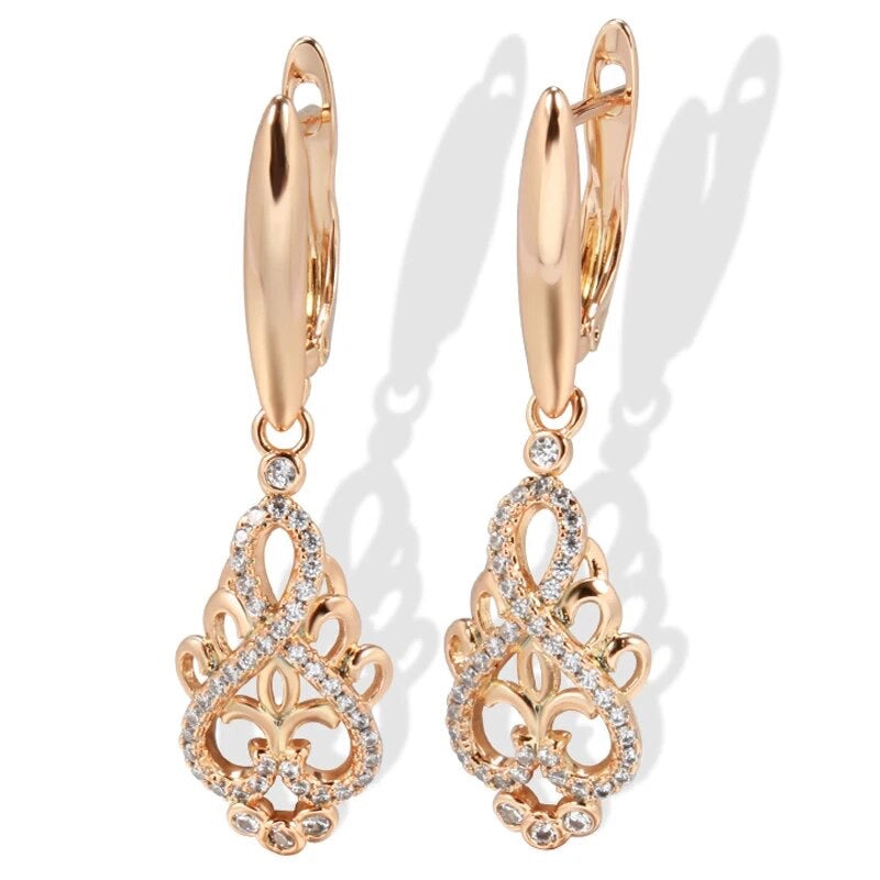 Crystal Flower Dangle Gold Tone Fashion Earrings