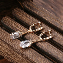 Load image into Gallery viewer, Gold Tone Drop Amethyst Imitation Crystal Earrings
