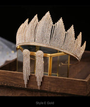 Load image into Gallery viewer, Elegant Line Crystal Bridal Tiara With Long Drop Rhinestone Earrings
