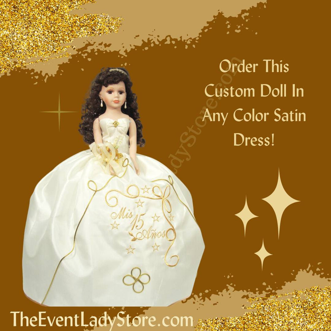 Ivory and Gold Quinceañera Doll