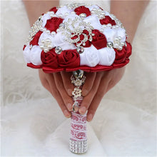 Load image into Gallery viewer, Elegant Custom Ribbon Silk Bouquets with Faux Pearls and Beaded Crystal Brooches
