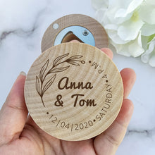 Load image into Gallery viewer, Custom Engraved Round Wooden Beer Bottle Opener with Magnet for Party Favor
