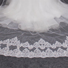 Load image into Gallery viewer, Two Tier Blusher - Face Cover- Shining Cathedral Wedding Veil Sequined Lace with Comb
