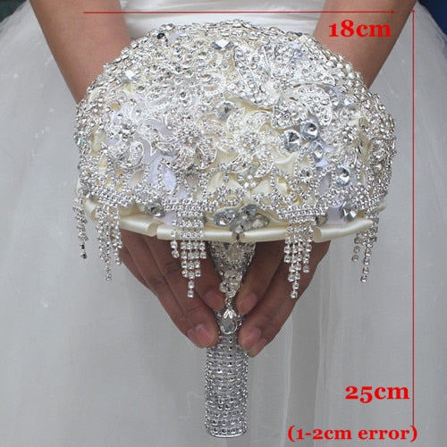 Designer Luxury Rhinestone Brooch Silver Crystal Bouquet for Bride - Wedding Flowers Ramos - De Novia Wedding - Ramo de Quinceanera