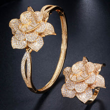 Load image into Gallery viewer, Big Rose Flower Shape Bangle and Ring Sets - Bridal Party Gifts

