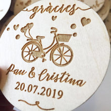 Load image into Gallery viewer, Romantic Personalized Wood Bycicle Theme Wedding Magnet Party Favors-Save the Date-Boho-Rustic Details
