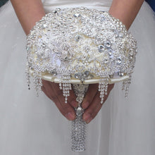 Load image into Gallery viewer, Designer Luxury Rhinestone Brooch Silver Crystal Bouquet for Bride - Wedding Flowers Ramos - De Novia Wedding - Ramo de Quinceanera
