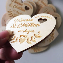 Load image into Gallery viewer, Laser Personalized Wedding Heart Favor-Keepsake-Save the Date Magnets-Custom Wood Rustic Guest Gift
