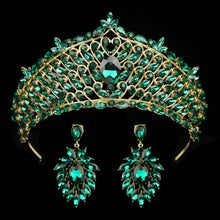 Load image into Gallery viewer, Rows of Crystal Baroque Tiara - for Quinceanera or Bridal Crown with Earrings

