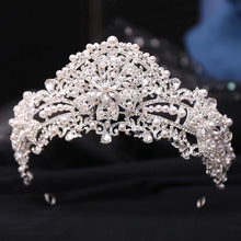 Load image into Gallery viewer, Crystal Rhinestones and Pearls Tiaras - Crowns - Wedding Hair Accessories - Bridal or Quinceanera Headpiece
