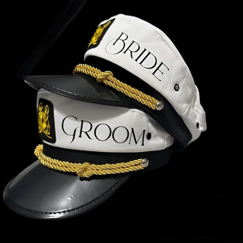 bride and groom nautical captain hatss