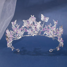 Load image into Gallery viewer, Crystal Bead and Butterflies Tiaras Crowns Headpieces in Assorted Colors - Mis Quince or Bride or Pageant
