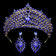 Load image into Gallery viewer, Rows of Crystal Baroque Tiara - for Quinceanera or Bridal Crown with Earrings
