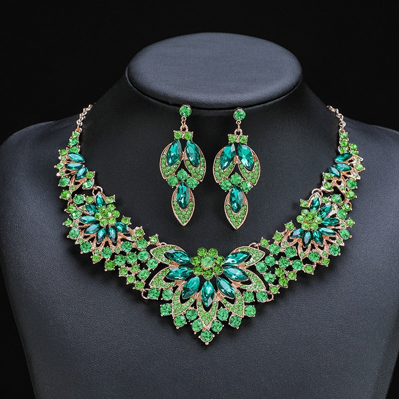 Exquisite Leaves of Elegance Crystal Jewelry Sets For Wedding or Quinceanera Party 