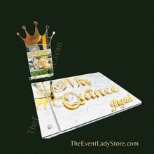 Load image into Gallery viewer, Silver with Gold Crown Custom Acrylic Mirror Mis Quince Guestbook
