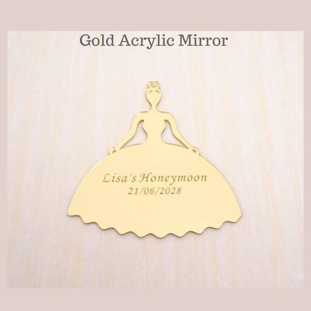 Personalized Gold or Silver Mirror Acrylic Wedding Bride or Quinceañera Silhouette Stickers