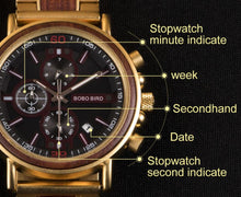 Load image into Gallery viewer, BOBO BIRD Top Brand Luxury Chronograph Military Quartz Wood Watch
