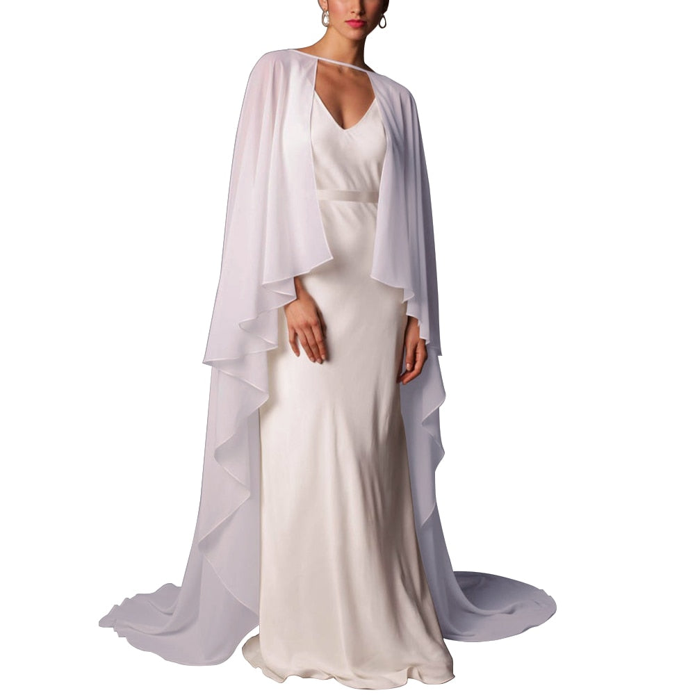 Soft Shoulders and Elegance Chiffon Long Evening Cape-Wedding Wrap or Mis Quince Cape