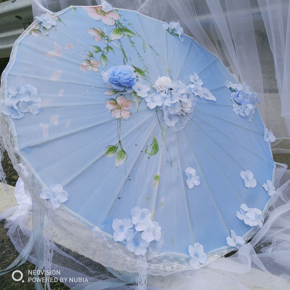 Feathers Flower and Tassel Decorative Bridal Shower Parasol-Umbrella 