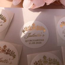 Load image into Gallery viewer, Gold Foil Crown Labels for Quinceañera Favors-Keepsakes-or Envelopes
