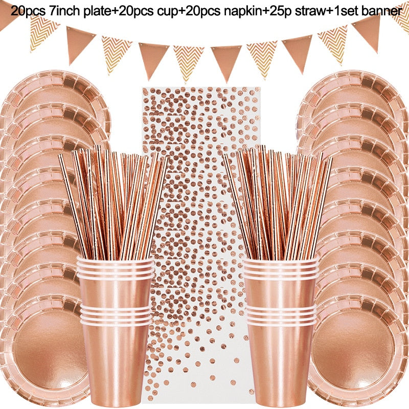 Rose Gold Party Disposable Tableware Sets- Wedding-Bachelorette-Shower Party Assorted Decorations