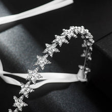 Load image into Gallery viewer, Crystal Star Tiara Headband with Rhinestones and Ribbon-Bridal or Quinceanera Headpiece
