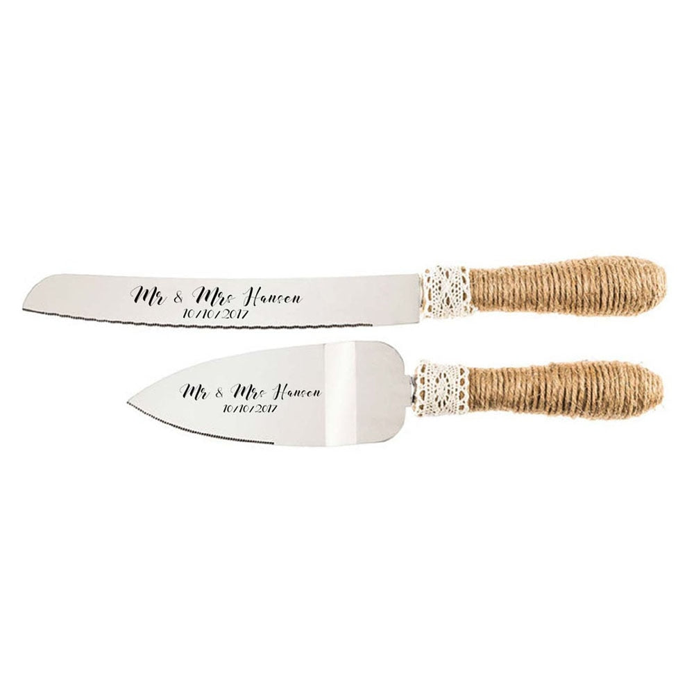 Personalized Rustic Look Wedding Cake Server Set for Wedding Day