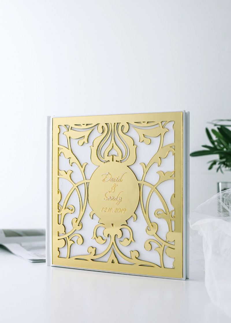 Personalized Fancy Acrylic Mirror Look Guest Book in Gold or Silver