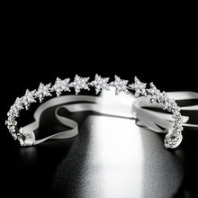 Load image into Gallery viewer, Crystal Star Tiara Headband with Rhinestones and Ribbon-Bridal or Quinceanera Headpiece

