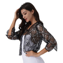 Load image into Gallery viewer, Sequins Long Sleeve Cardigan Style Bolero - Evening Cover Up
