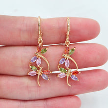 Load image into Gallery viewer, Fashion Gold Color Cubic Zirconia Romantic Dragonfly Dangle Earrings
