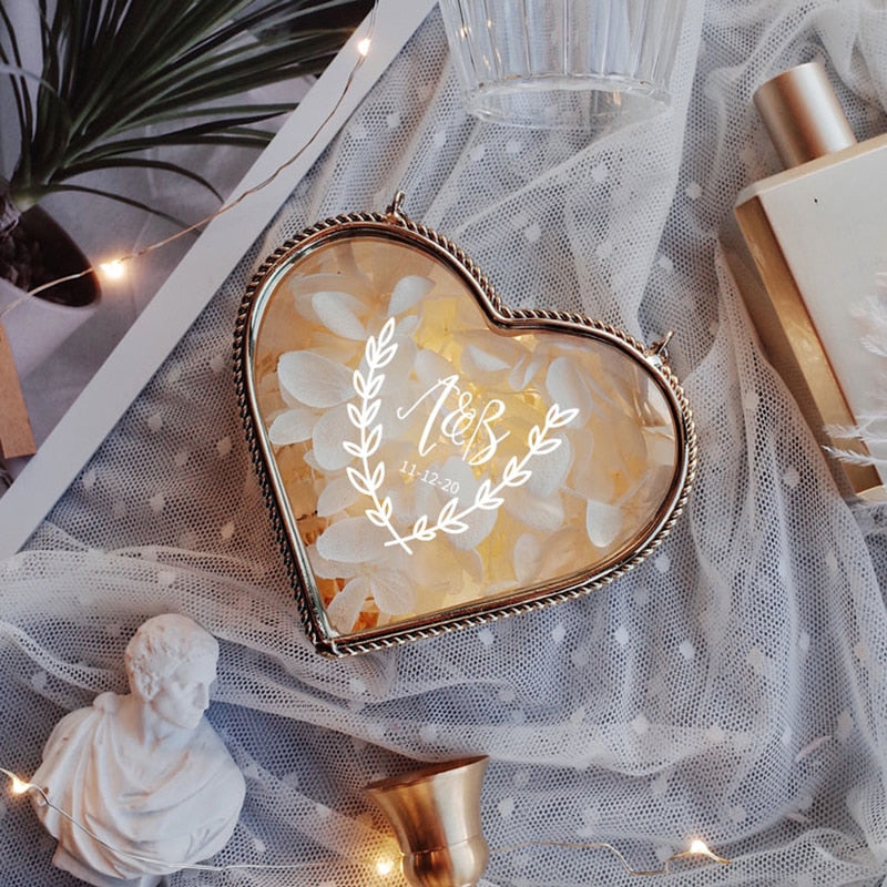 Custom Glass Heart-Shaped Jewelry Box or Wedding Ring  Box