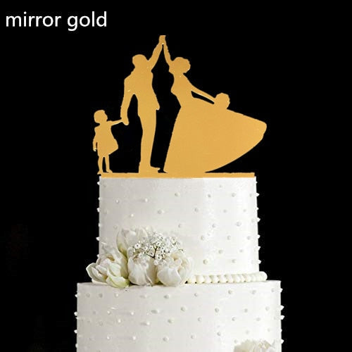 YAMI COCU Wedding Cake Topper - Bride, Groom & Little Girl Silhouette, Rustic Family Decor | Food Safe Acrylic Keepsake - View #4