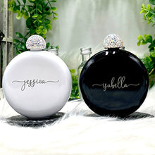 Load image into Gallery viewer, Personalized Round Fancy Ladies Flasks Stainless Steel with Rhinestone Lid for Bridal Party-Wedding Gifts
