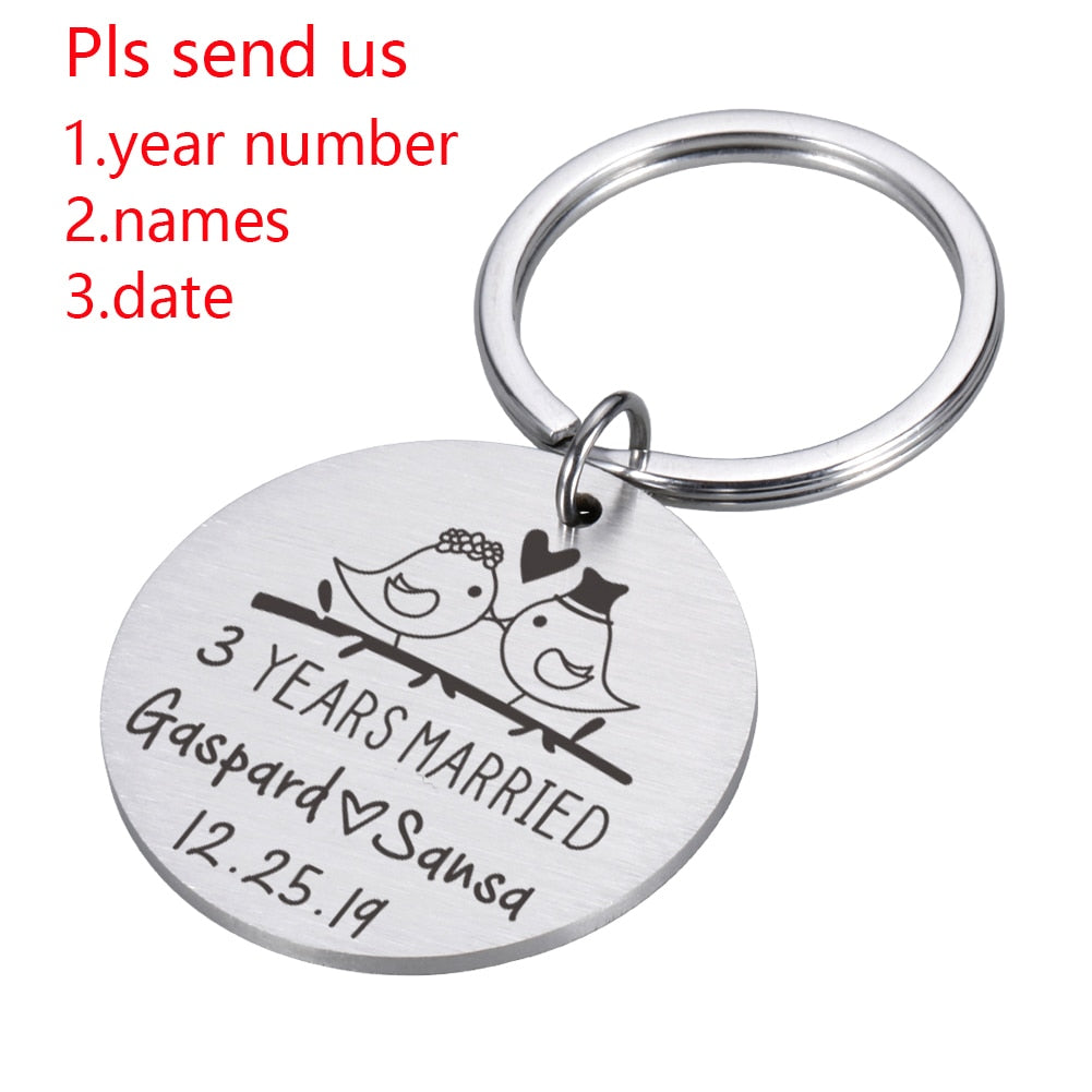Years Married Anniversary Personalized Keychain-Customized with Name Date Key Ring Gift
