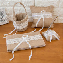 Load image into Gallery viewer, Four Piece Bridal Set of Rustic Burlap Boho Accessories for Wedding Day
