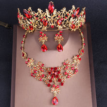 Load image into Gallery viewer, Rose Ruby Red Vintage Rhinestone Tiara and Jewelry Set
