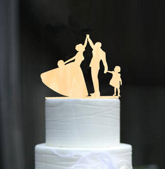 Family Wedding Cake Topper Bride and Groom Cake Toppers with Kids- Boy or Girl