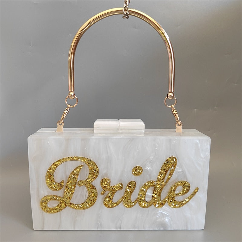 White Acrylic Pearl Shell Look Luxury Bridal Clutch - Fancy Brides Purse