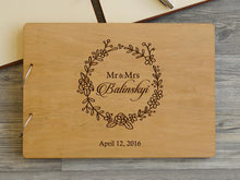 Load image into Gallery viewer, Floral Wreath Customized Wedding or Quinceanera Guest Book - Personalized Wood Cover
