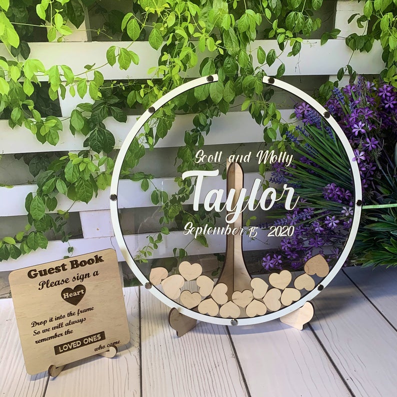 Personalized Acrylic Round Wedding Guest Wish Drop Frame-Guest Book Alternative
