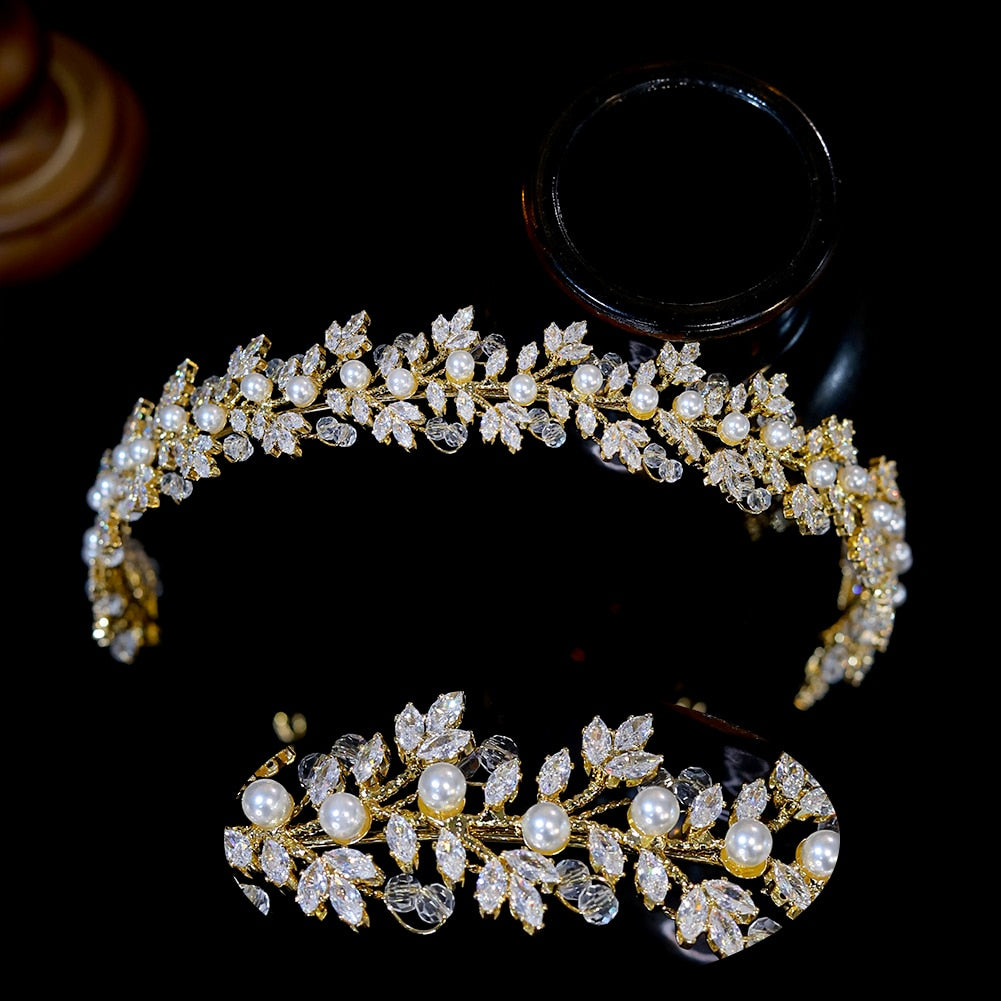 Crystal and Pearls Bridal Tiara-Wedding Crown or Quinceañera Hair Jewelry