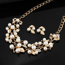 Load image into Gallery viewer, Fashion Jewelry Necklace and Earrings Set - Simulated Pearl Crystal Leaf Necklace
